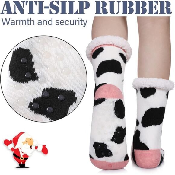 Womens Winter Slipper Socks With Grippers Cozy Warm Cute Fuzzy Slipper Socks - Picture 3 of 7